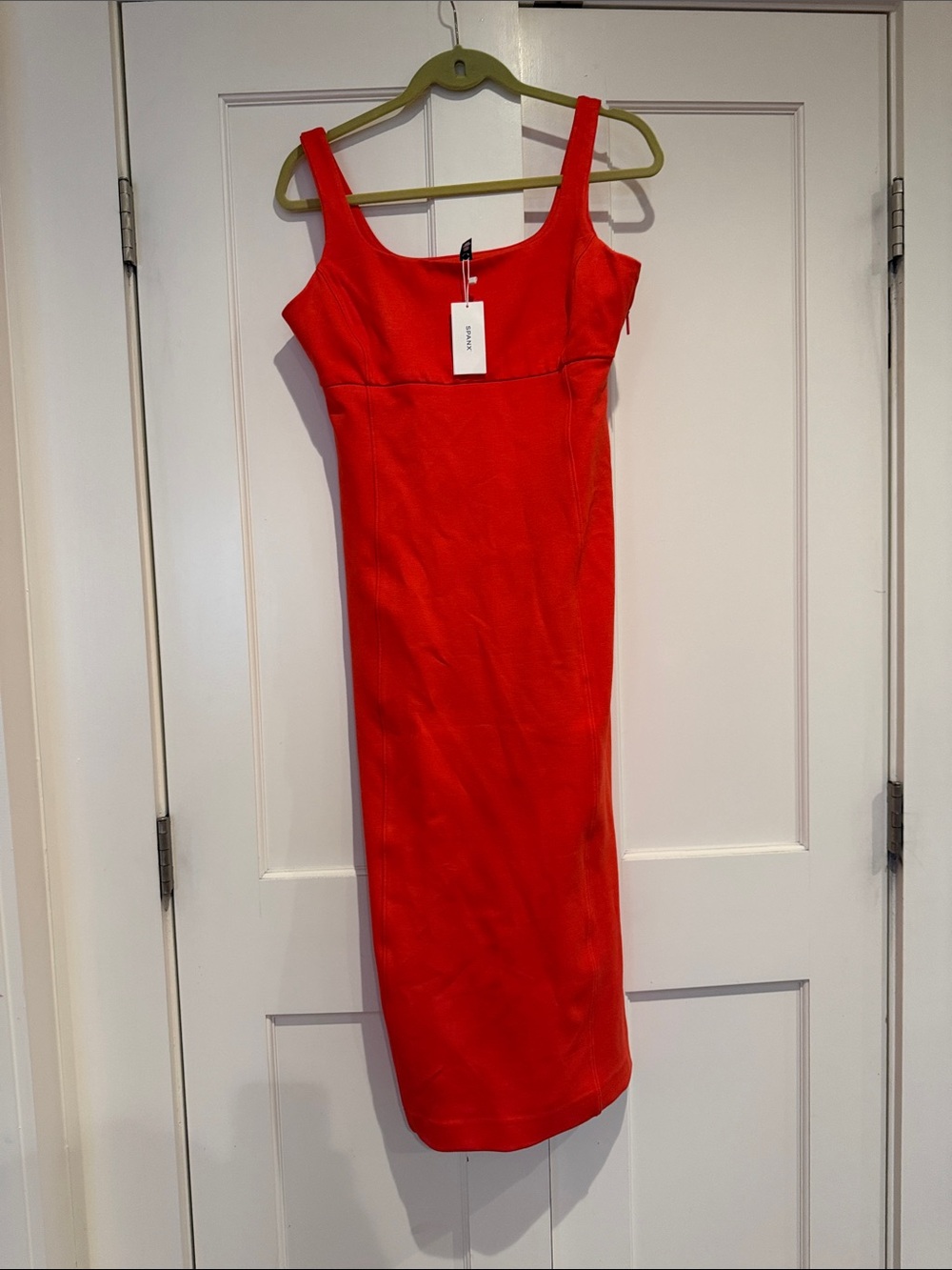 SPANX Vibrant Red Square-Neck Midi Dress